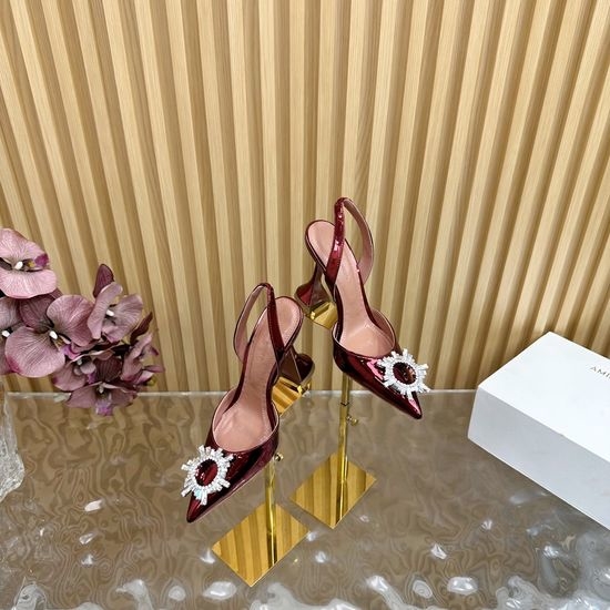Amina Muaddi Patent Leather Cinderella High Heel Sheepskin Lining Leather Sole