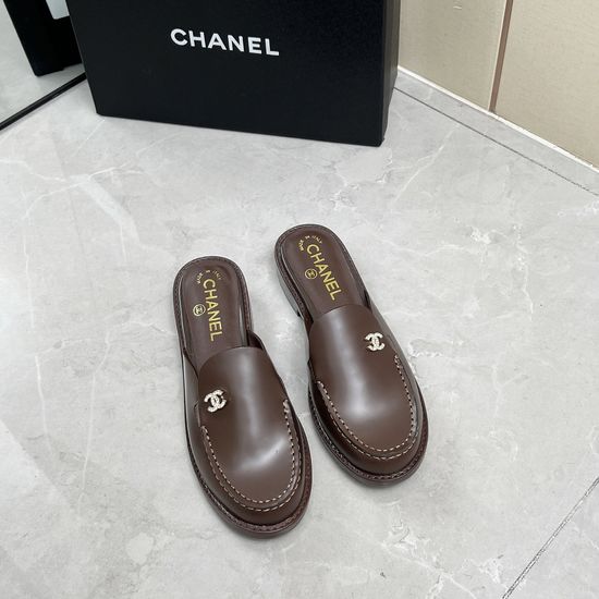 Chanel Rhinestone Buckle Slip-On Leather Loafer Shoes