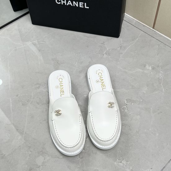 Chanel Rhinestone Buckle Slip-On Leather Loafer Shoes