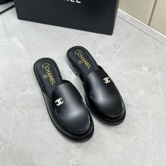 Chanel Rhinestone Buckle Slip-On Leather Loafer Shoes