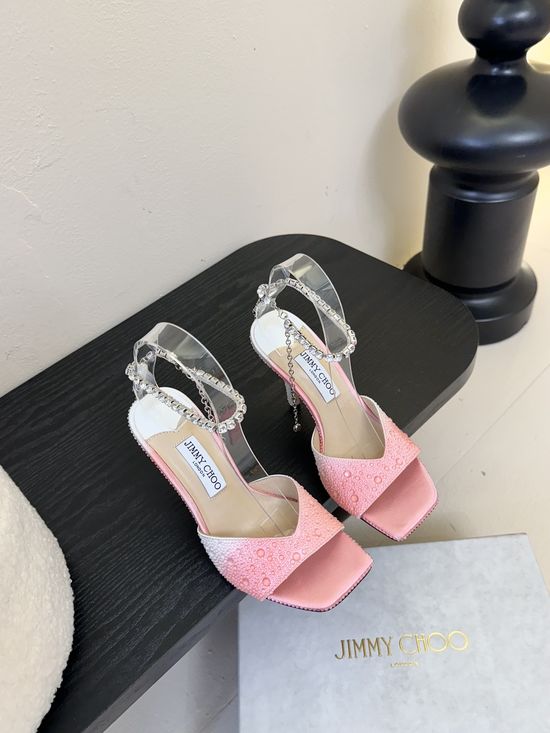 Jimmy Choo Elegant Rhinestone Embellished Satin High Heel Shoes
