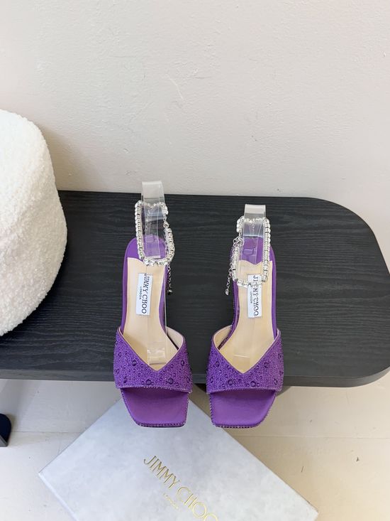 Jimmy Choo Elegant Rhinestone Embellished Satin High Heel Shoes