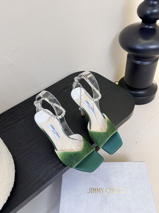 Jimmy Choo Elegant Rhinestone Embellished Satin High Heel Shoes