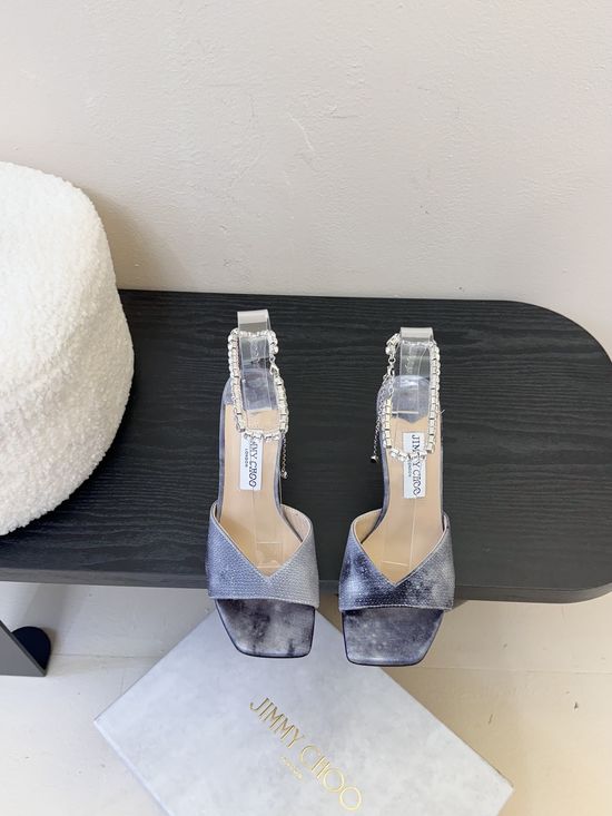 Jimmy Choo Elegant Rhinestone Embellished Satin High Heel Shoes