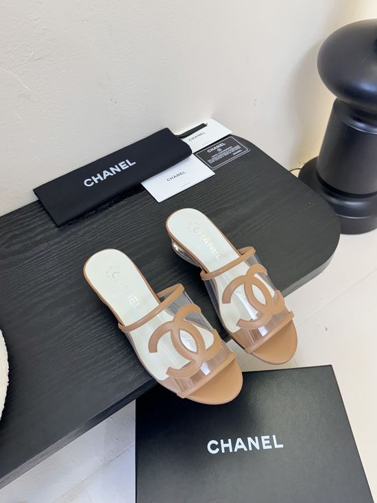 Chanel Transparent Upper Casual Slides Genuine Leather Insole