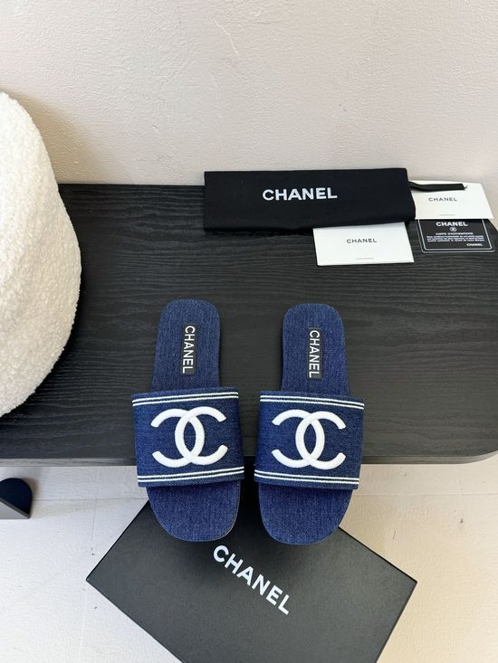 Chanel Denim Upper Casual Slides Premium Genuine Leather Sole