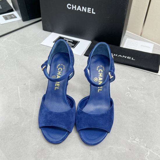 Chanel Rhinestone High Heel Leather Upper Elegant Sandals