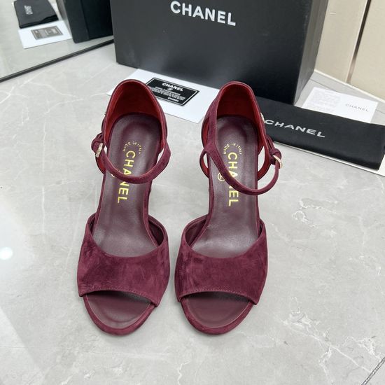 Chanel Rhinestone High Heel Leather Upper Elegant Sandals