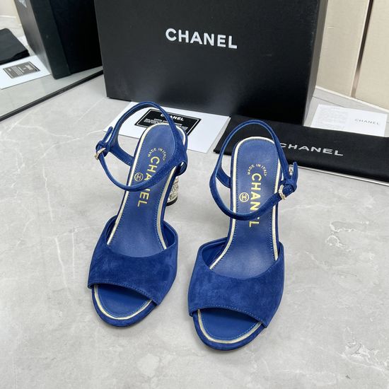 Chanel Rhinestone High Heel Leather Upper Elegant Sandals