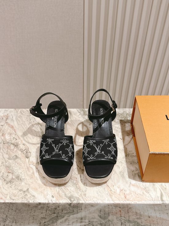 Louis Vuitton Espadrille Platform Wedge Slide Sandals