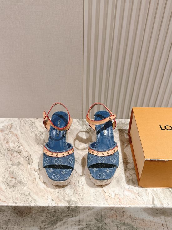 Louis Vuitton Espadrille Platform Wedge Slide Sandals
