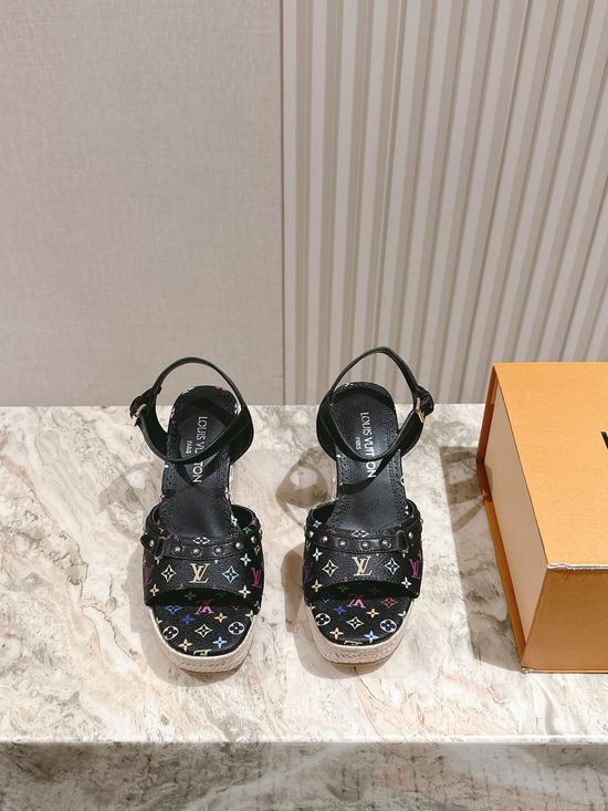 Louis Vuitton Espadrille Platform Wedge Slide Sandals