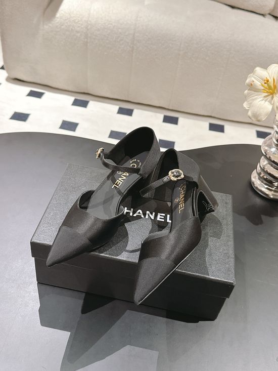 Chanel Pointed Toe Chunky Heel Mary Jane Sandals Elegant Daily Shoes