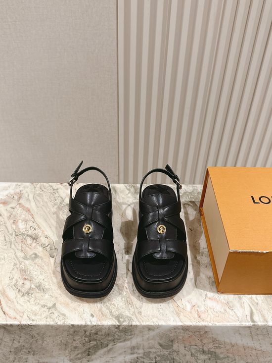 Louis Vuitton Patent Leather Platform Sandals Comfortable Elevated