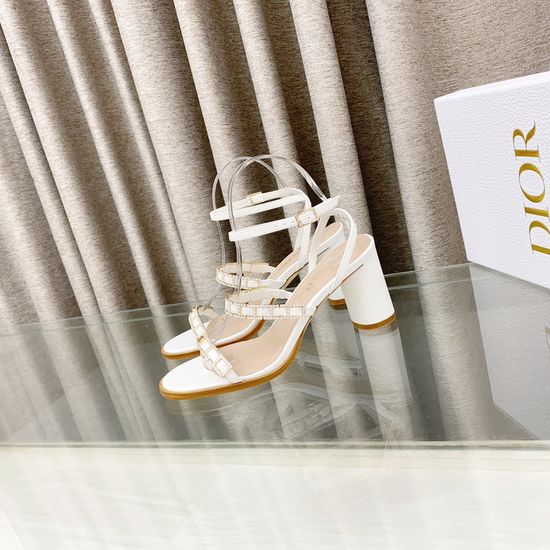 Christian Dior Block Heel Cross Strap Leather Crystal Sandals