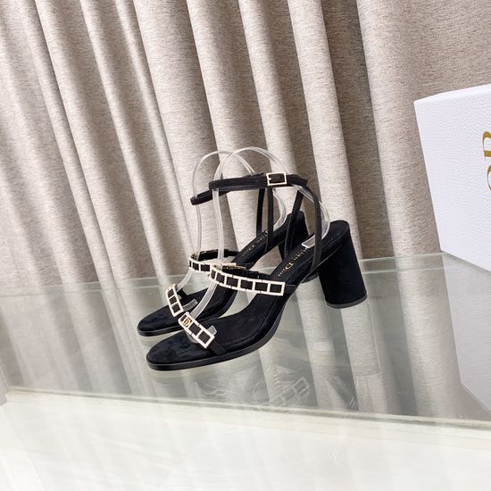 Christian Dior Block Heel Cross Strap Leather Crystal Sandals