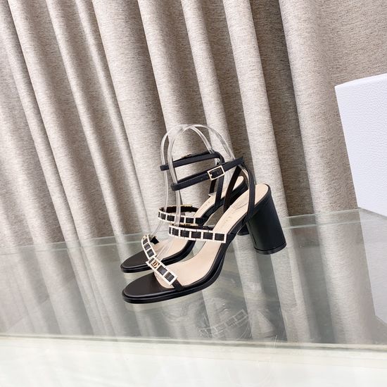 Christian Dior Block Heel Cross Strap Leather Crystal Sandals
