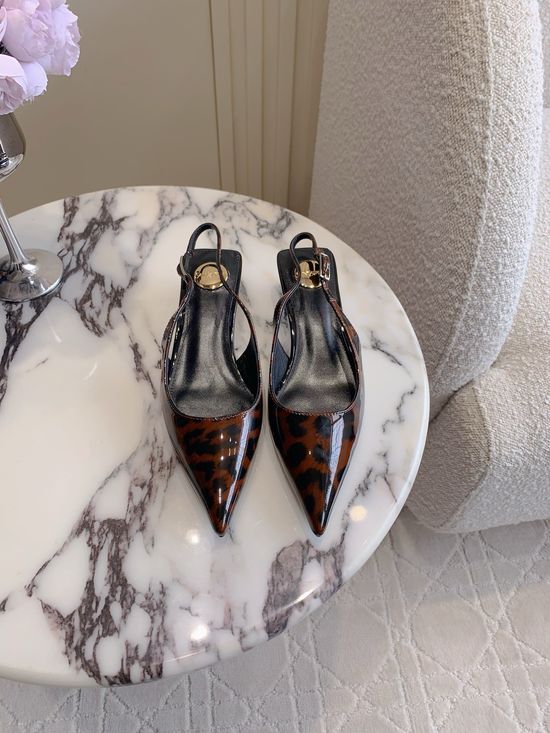 Yves Saint Laurent Elegant Leopard Print Low-Heel Backless Shoes