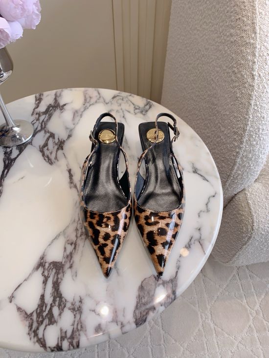 Yves Saint Laurent Elegant Leopard Print Low-Heel Backless Shoes