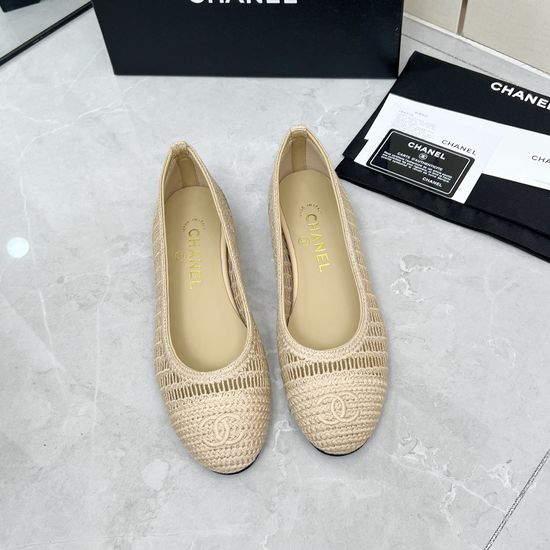 Chanel Raffia Ballet Flats Soft Sheepskin Lining Leather Sole
