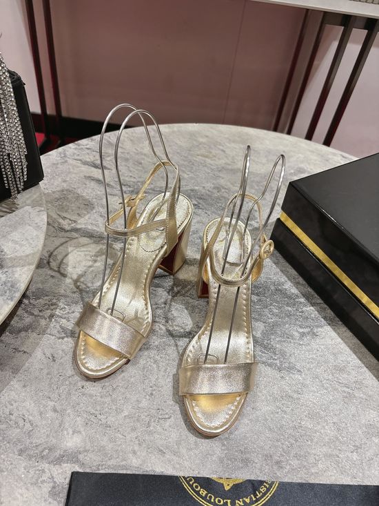 Christian Louboutine Block Heel Open Toe Leather Sandals
