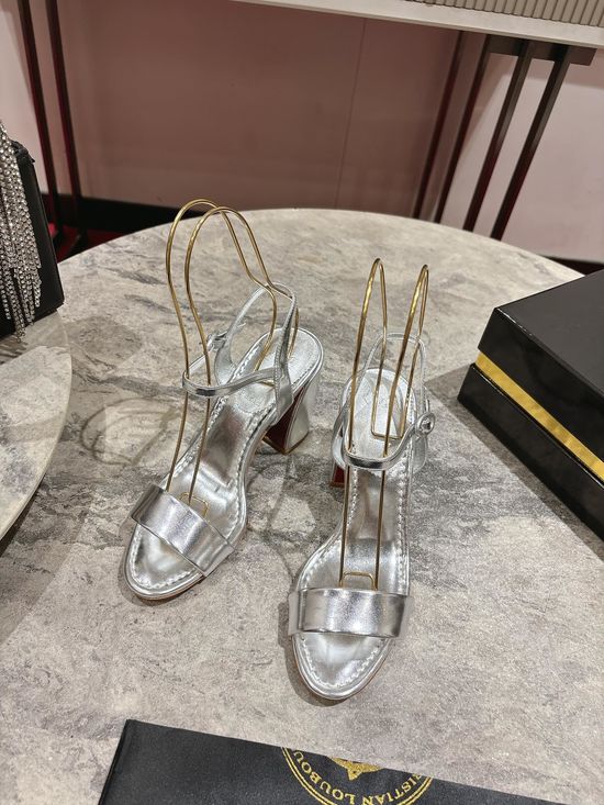 Christian Louboutine Block Heel Open Toe Leather Sandals