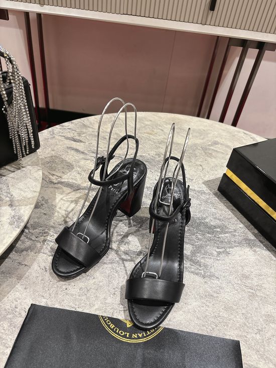 Christian Louboutine Block Heel Open Toe Leather Sandals