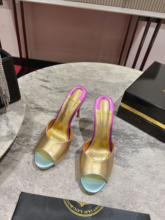 Christian Louboutine Laminated Leather Peep Toe Mule Sandals