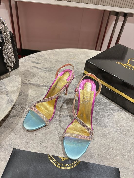 Christian Louboutine Rhinestone Decor S Strap Block Heel Sandals