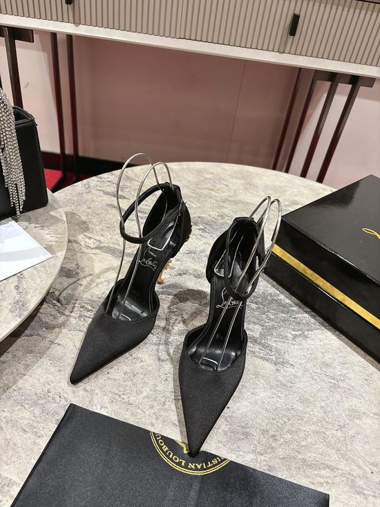 Christian Louboutine Rose Decor Satin Sculpted Heel Pumps