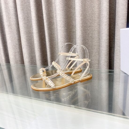 Christian Dior Metal Buckle Cross Strap Flat Leather Sandals