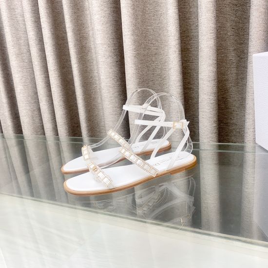 Christian Dior Metal Buckle Cross Strap Flat Leather Sandals