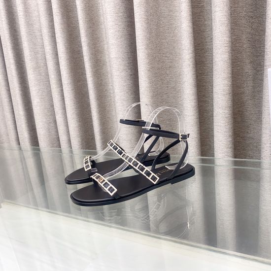 Christian Dior Metal Buckle Cross Strap Flat Leather Sandals