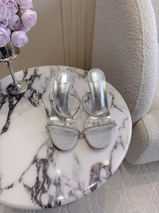 Christian Louboutine Crystal High Heeled Slippers with PVC Upper