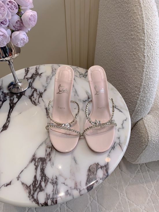Christian Louboutine Crystal High Heeled Slippers with PVC Upper