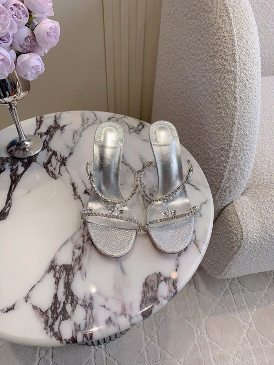 Christian Louboutine Crystal High Heeled Slippers with PVC Upper