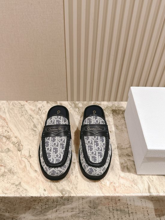 Christian Dior Embroidered Logo Cloth Upper Comfortable Casual Mule Slippers