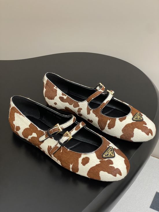 Prada Cow Print Horsehair Mary Jane Ballet Flats