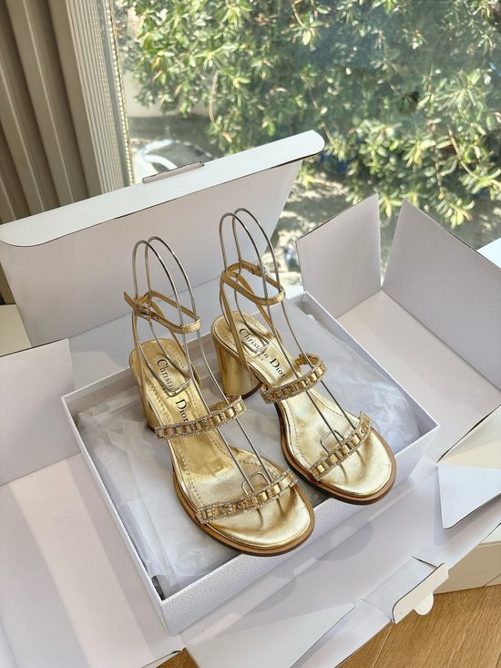 Christian Dior Embroidered Mesh Rhinestone Block Heel Sandals
