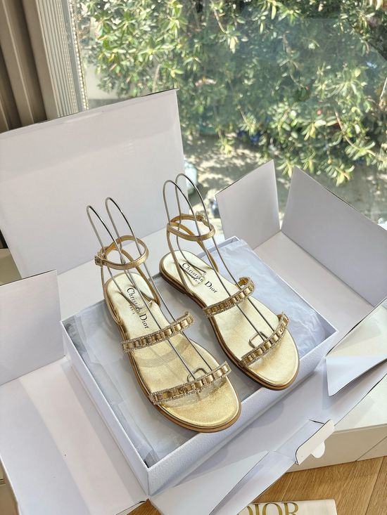Christian Dior Embroidered Mesh Rhinestone Block Heel Sandals