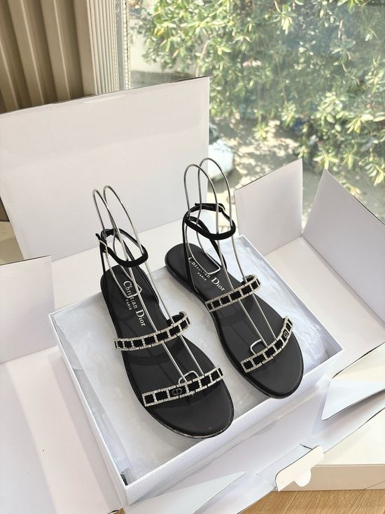 Christian Dior Embroidered Mesh Rhinestone Block Heel Sandals