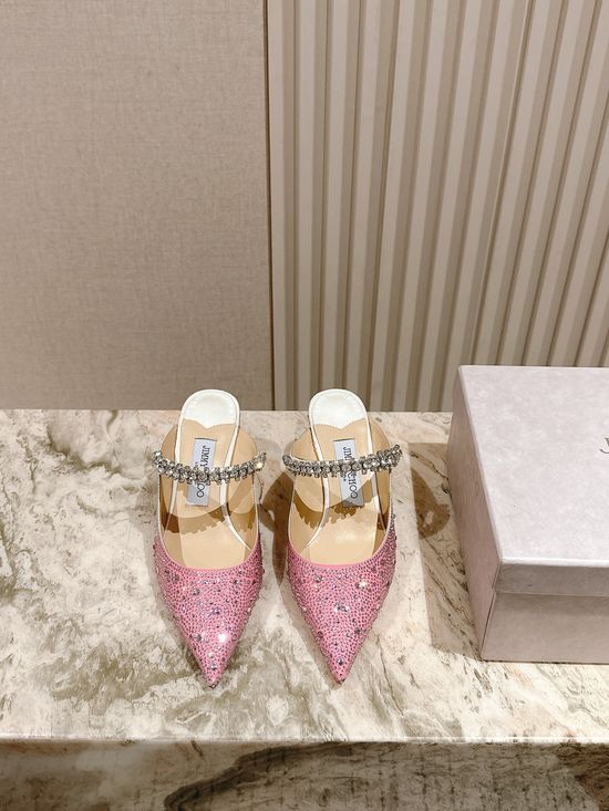 Jimmy Choo Elegant Rhinestone Chain Satin High Heel Dress Shoes
