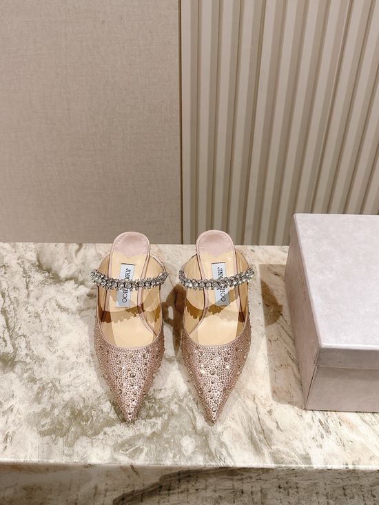Jimmy Choo Elegant Rhinestone Chain Satin High Heel Dress Shoes