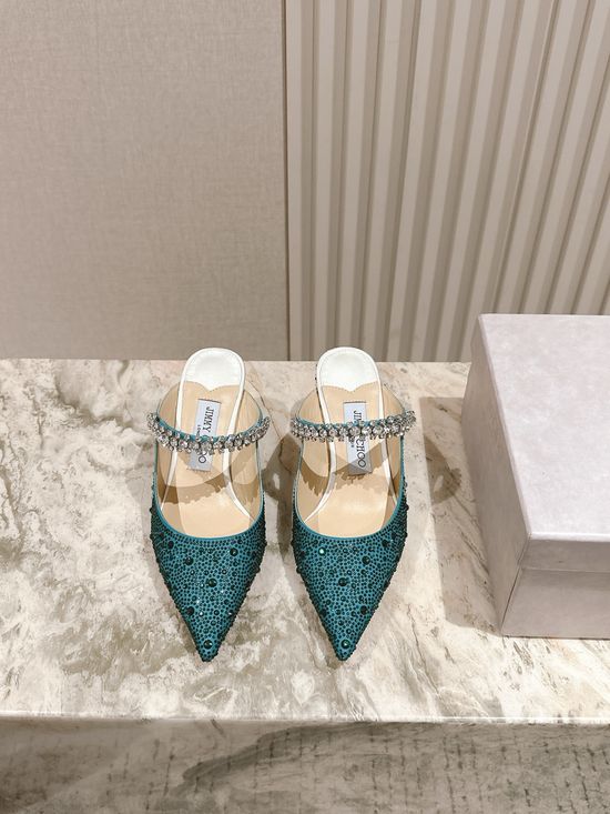 Jimmy Choo Elegant Rhinestone Chain Satin High Heel Dress Shoes