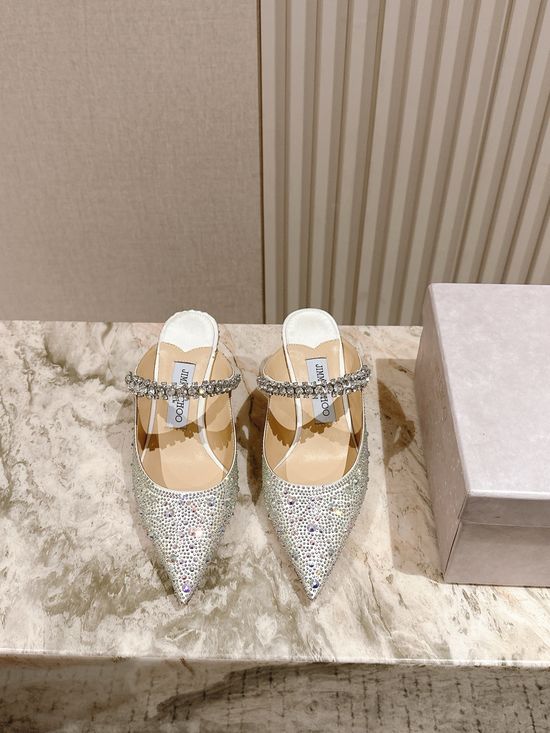 Jimmy Choo Elegant Rhinestone Chain Satin High Heel Dress Shoes