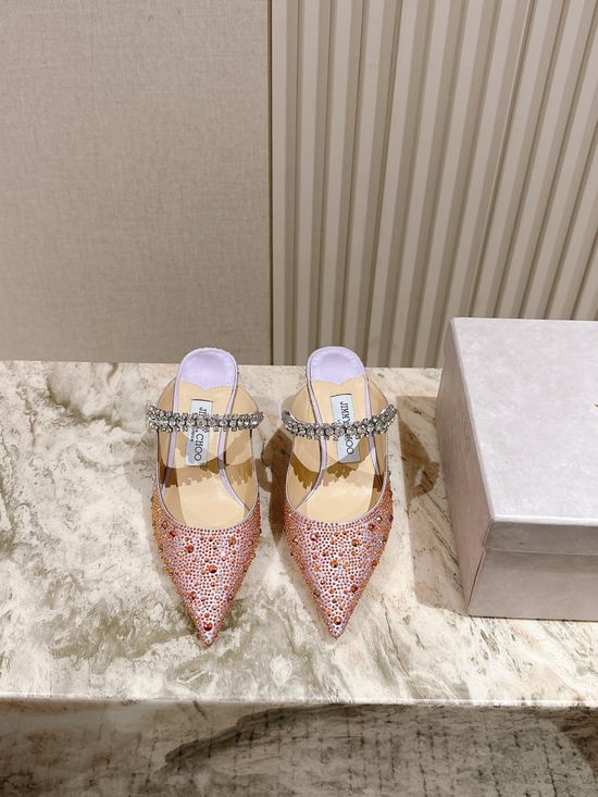 Jimmy Choo Elegant Rhinestone Chain Satin High Heel Dress Shoes