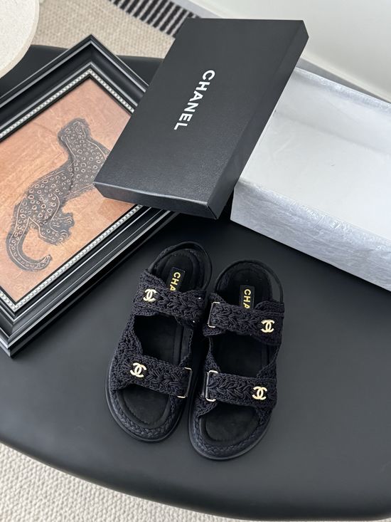 Chanel Premium Velcro Strap Sandals with Imported Fabric