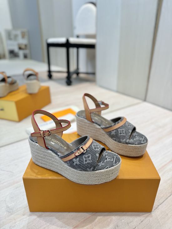 Louis Vuitton Retro Printed Espadrille Wedge Sandals Comfortable Sole