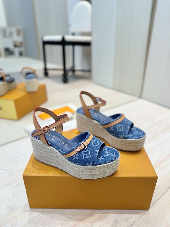 Louis Vuitton Retro Printed Espadrille Wedge Sandals Comfortable Sole