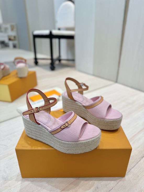Louis Vuitton Retro Printed Espadrille Wedge Sandals Comfortable Sole